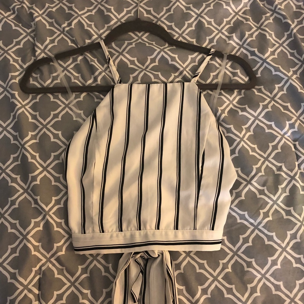 Cropped Halter Back Striped Top